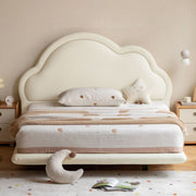 Kids bed with a cloud design headboard in a bedroom